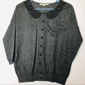 Loft gray beaded collar button down cardigan